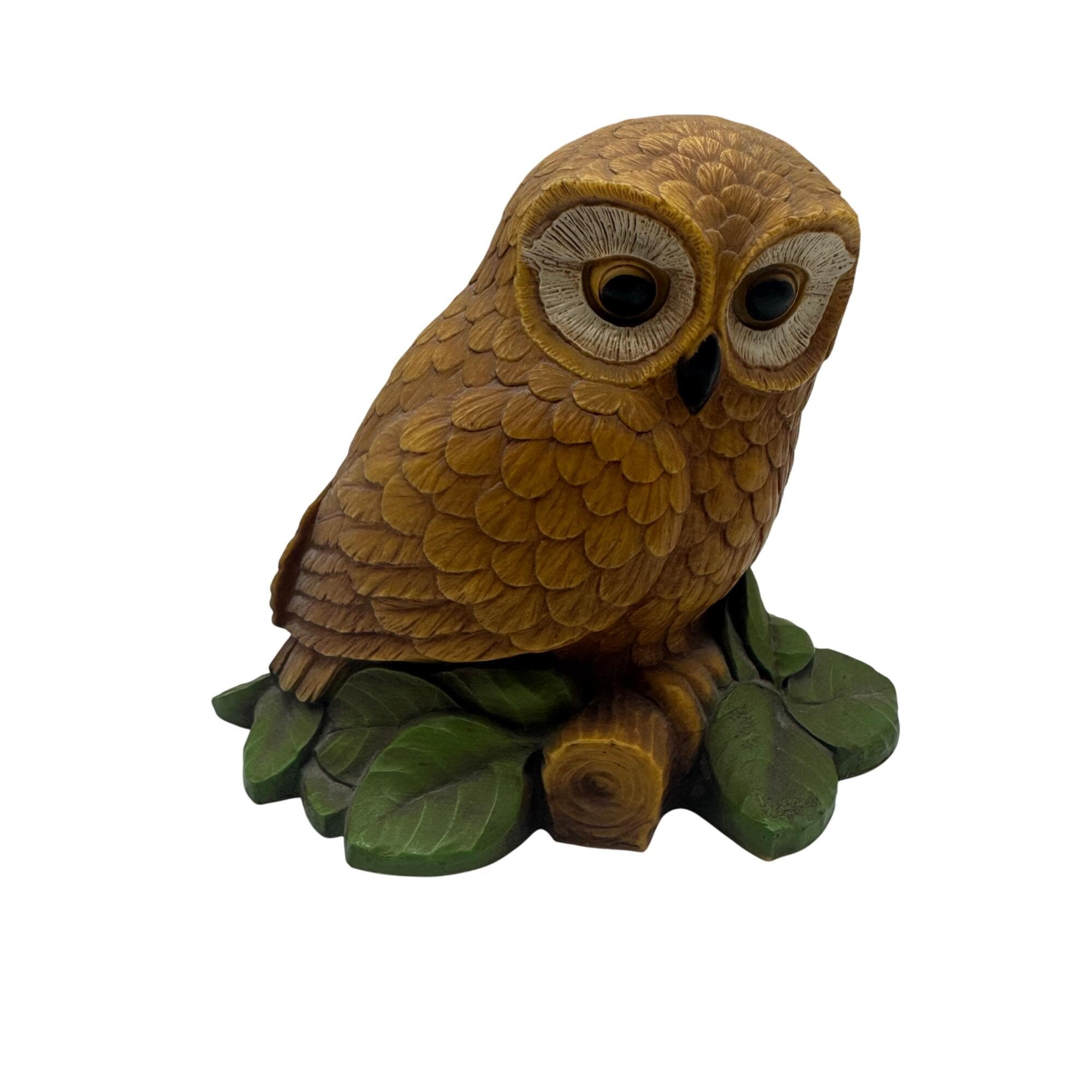 Hand-Painted Resin Owl Figurine On Leaf Base
