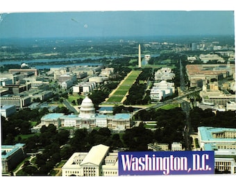 Washington DC Mall View Postcard Capitol Monument Aerial Landmark Souvenir Vintage