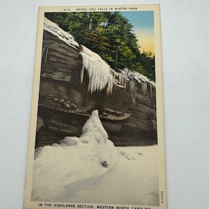 Vintage carte postale Bridal Veil Falls Winter Garb Caroline du Nord