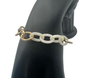 Gold Ton und Perle Kette Link Toggle Armband 7-Zoll-elegante klobige Schmuckstück