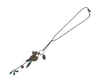 Multicolor Beaded Pendant Necklace 28 Inches Tassel Charm Accents Antique Brass