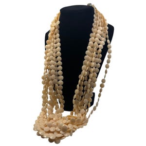 Vintage Multi Strand Plastic Disc Necklace With Metal Clasp