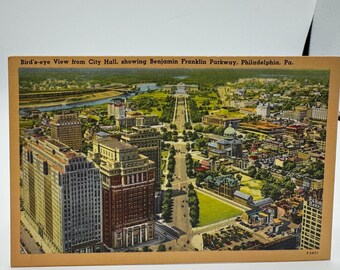 Philadelphia Postcard Birds-Eye View From City Hall Benjamin Franklin Parkway