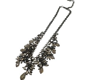 Statement Necklace Beads Gunmetal Tone Adjustable Chain Dangling Teardrop Design