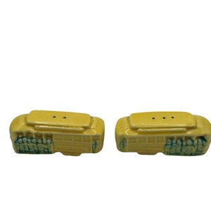 Vintage Ceramic Trolley Salt & Pepper Shakers Yellow Green