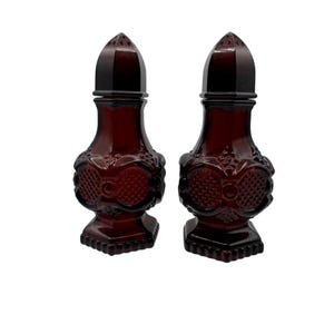 Vintage Avon Cape Cod Collection Ruby Red Salt & Pepper Shakers 1980s Glass