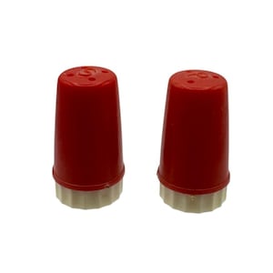 Vintage Red Plastic Salt & Pepper Shakers With White Screw-On Bottoms 1 inch