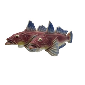 Vintage Ceramic Fish Salt & Pepper Shakers Hand-Painted Made In Japan