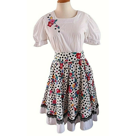 Vintage Square Dancing Dress Swing Polka Dot Flor… - image 1