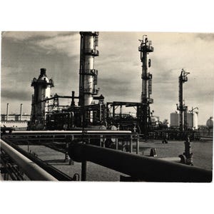 Vintage 1973 Algeria Refinery Postcard With Stamps & Postmark Industrial Scene
