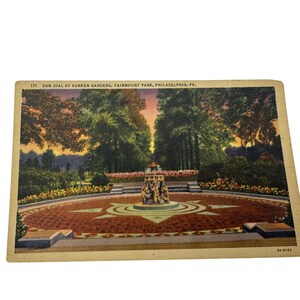 Postal antigua Reloj de sol Jardines toscanos Fairmount Park Filadelfia PA