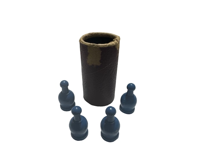 1939 Parcheesi Board Game Men Set of 4 and Shaker Cup  Blue