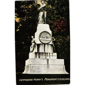 Carte postale vintage Commodore Perrys Monument Cleveland fabriquée en Allemagne