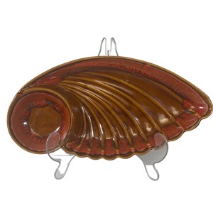Vintage California Pottery Shell Serving Dish Tray Red Golden Brown R-134 MCM