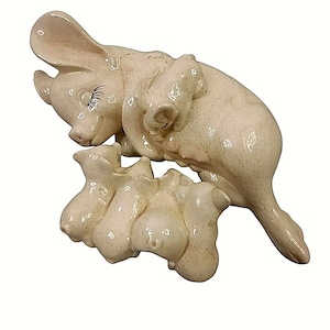 Vintage Pig Nursing Babies Piglets Sow Figurine 10&quot; Hand Painted Ceramic