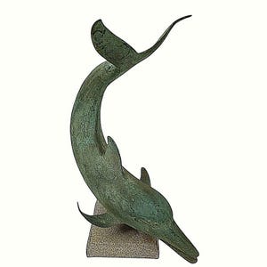Vintage Dolphin Statue Figure Metal with Base Green Patina 19.5&quot;
