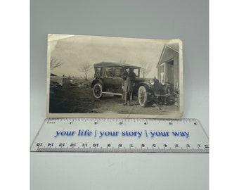 Vintage 1919 Black & White Photo With Model T Car People 3.5x5.5