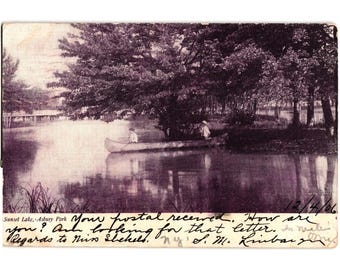 Vintage 1906 Asbury Park-postkaart bij Sunset Lake met handgeschreven bericht en poststempel