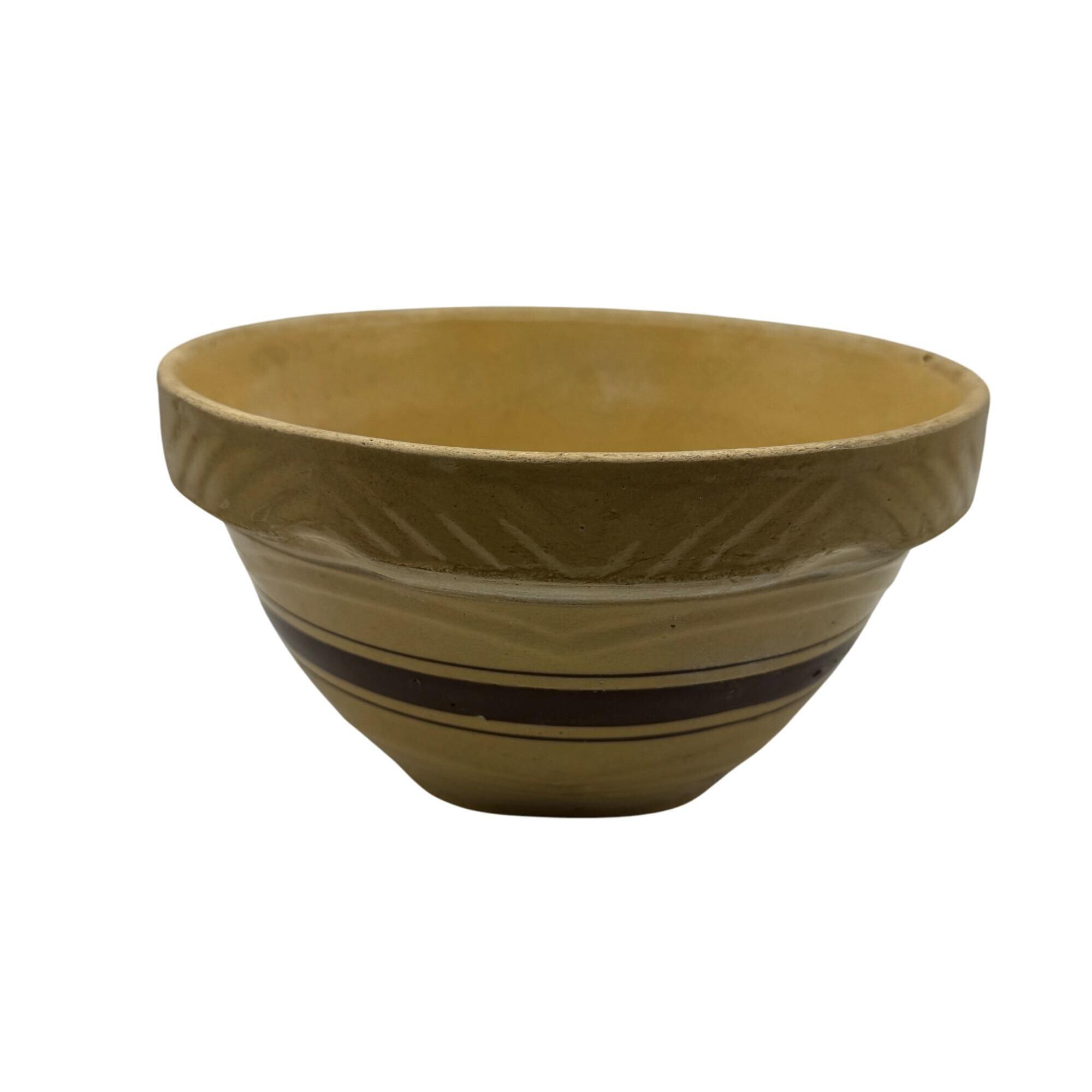USA 104 Yellow Ware Farm Charm 3 Band Mixing Dough Batter Bowl Stoneware