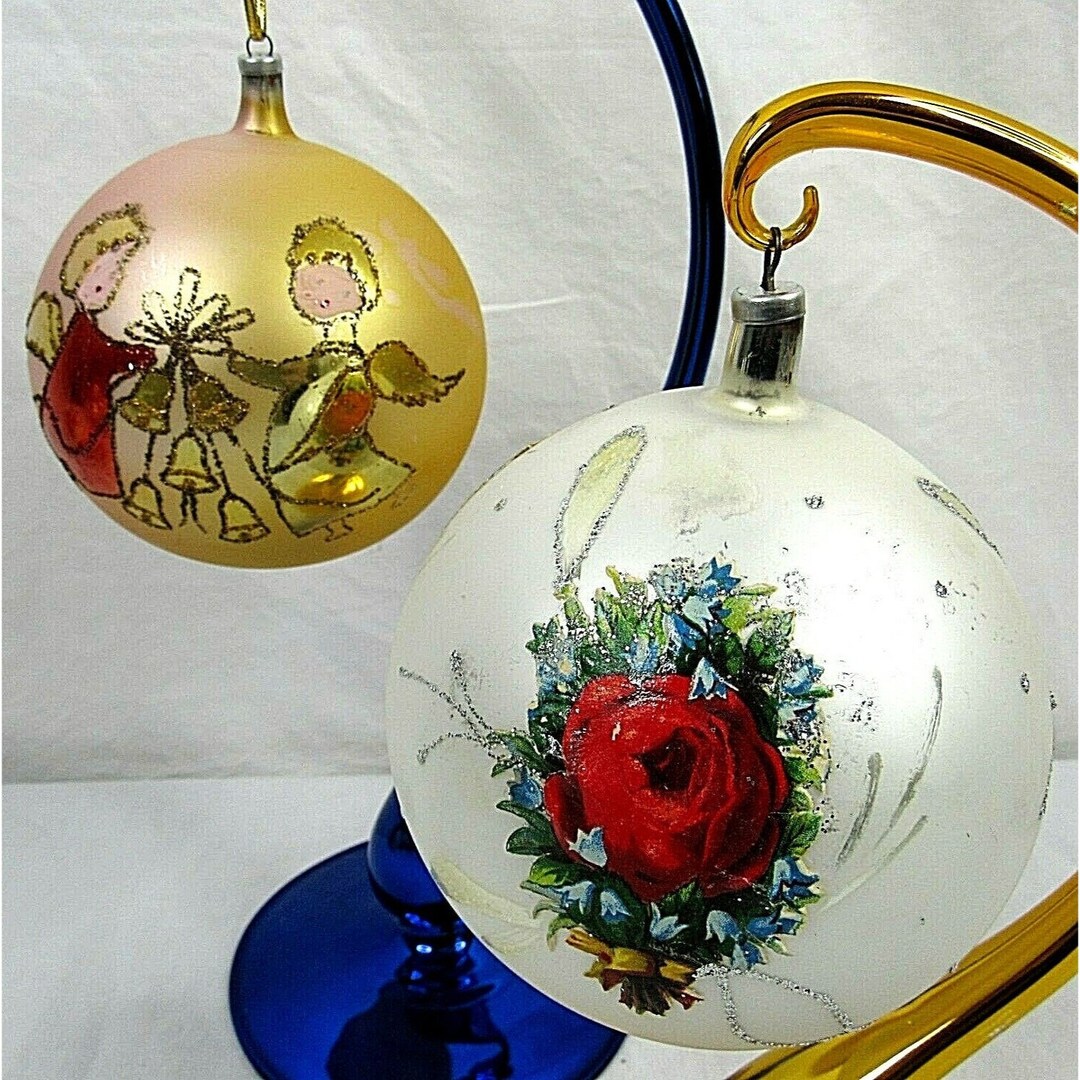 Vintage Austria Glass Christmas Ornaments Angels Floral Roses - Etsy