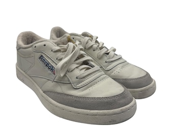 Vintage Reebok Club C 85 Sneakers Mens 8 White & Gray Leather Suede Athletic Shoes