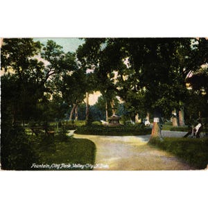 Postal vintage de 1912, Fountain City Park, Valley City, Dakota del Norte, mensaje manuscrito