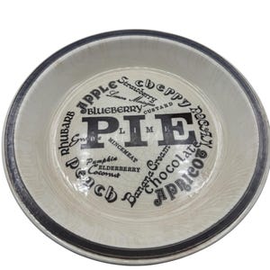 Ceramic Pie Dish With Retro Typography Design Featuring Various Pie Flavors