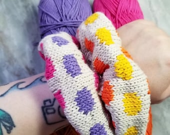 Patrón de punto de lunares Scrunchie - Fair Isle Scrunchie - Patrón de punto de lunares - Patrón de tejido de color - Dottie Scrunchie