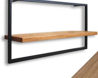 holz4home® Longue étagère murale encadrée en noir | Bois de chêne | 70x30x15cm | Sans bordure d'arbre, huilé naturellement | Y compris les fixations en acier