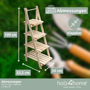 holz4home® Pflanzleiter mit 4 Ablagen I Größe: 52,5 x 109 x 35 cm I Blumentreppe aus Tannenholz hell I Blumenregal Bild 4