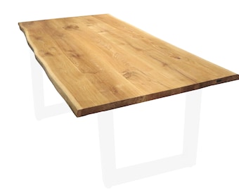 Tischplatte 180x85 cm mit Baumkante aus massiver Eiche inkl. X-Tischbeine von holz4home®
