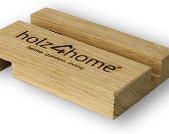holz4home® Handyhalter aus hochwertiger Eiche I Universaler Tabletthalter I Größe: 7,5 x 2 x 12 cm I 2-seitig