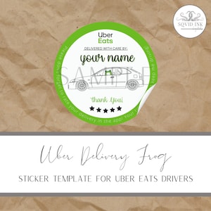 Gepersonaliseerde Uber Eats-bezorgingskikker stickersjabloon - aanpasbare naam - stickers eten bezorgen - directe digitale download