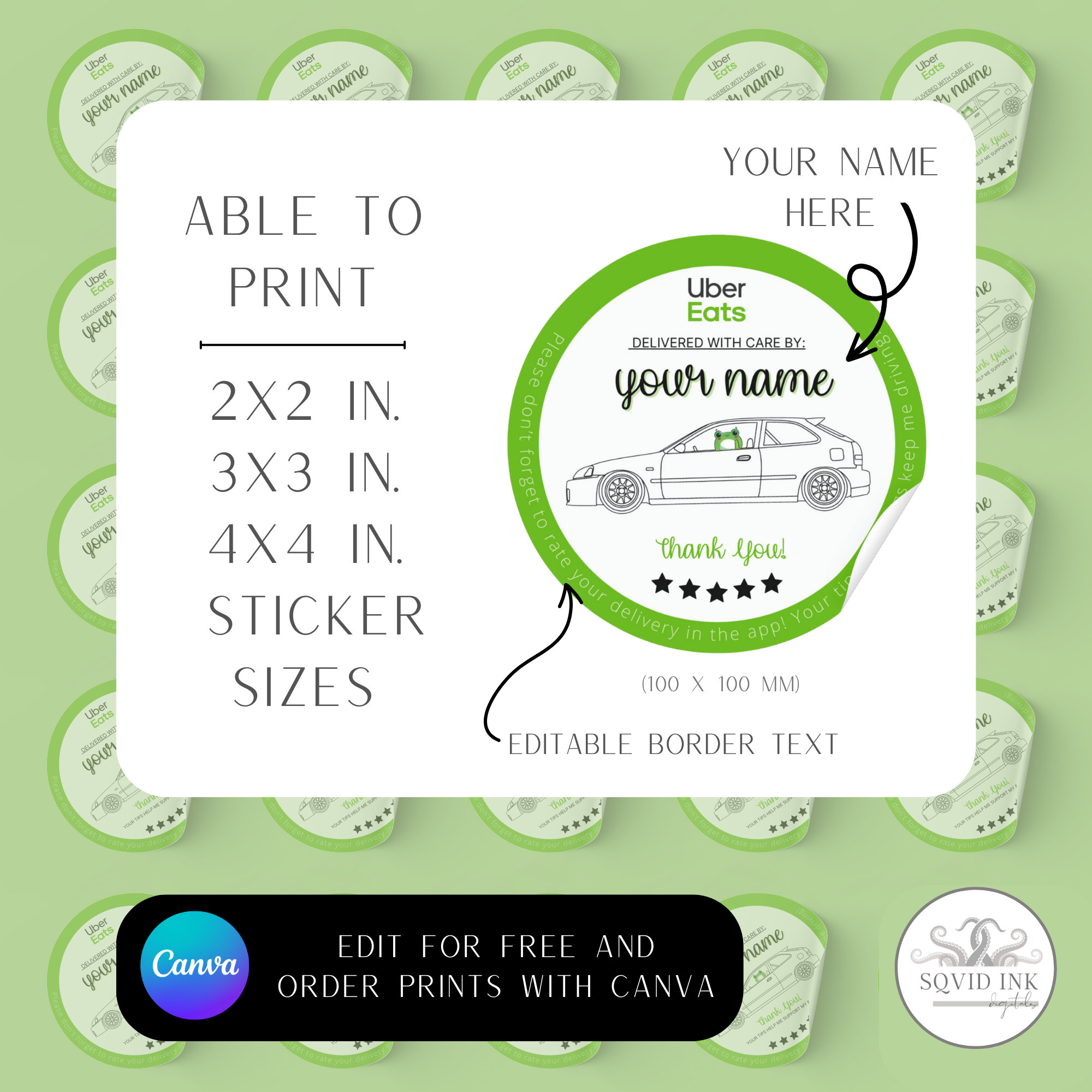 Personalized Uber Eats Delivery Frog Sticker Template- Customizable ...