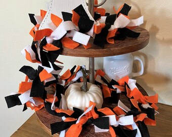 Black, White, and Orange Knotted Felt Garland - Made in the USA