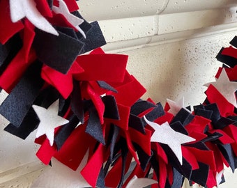 Handsewn Patriotic, 4th of July Felt Garland - Made in the USA - Navy and Red Felt with Handsewn White Star Embellishments