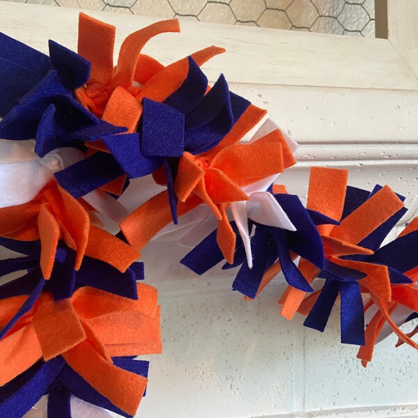 Blue, Orange, and White Felt Garland - Handsewn - UTA, Boise State, Syracuse, Mets, Houston Astros