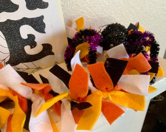 Halloween Garland - Made in the USA - Black, White, Orange, and Bright Yellow Knotted Felt Garland