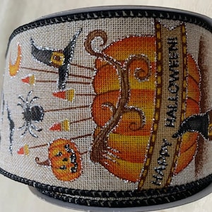 Halloween Ribbon Set, Orange Pumpkin Wired Ribbons, Wreath Ribbons, Fall Decor, Craft Supplies