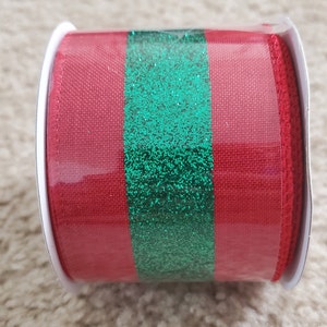 Christmas Ribbon Red Green Wired, Holiday Wreath Decor, Craft Ribbon, Gift Bow, Merry Christmas, Festive Decor