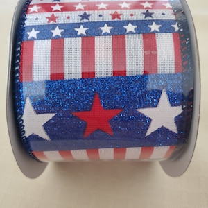 Patriotic Ribbon, Wired Ribbon, 4th of July Ribbon, Memorial Day Decoration, Red White Blue, Ribbon for Bows