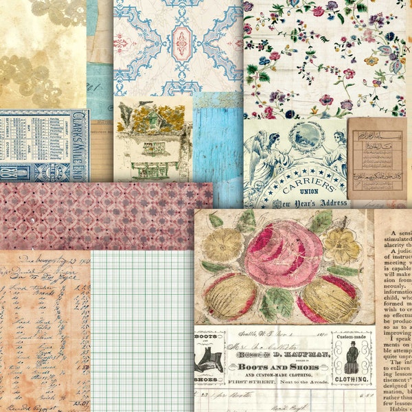 Collage Sheets for Junk Journal and Scrapbooks, Digital Ephemera, Digital Paper Pack, Mixed Media Art Printables, Digi Kit, Patterned Paper