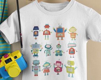 Robot Crew Tee, Boys Girls Robot T-shirt, Robot Birthday, Robot Tees, Fun Robot Clothes