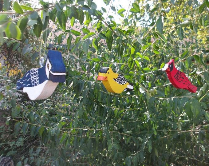 Hanging Bird Ornaments: Cardinal, Blue Jay, Golden Finch