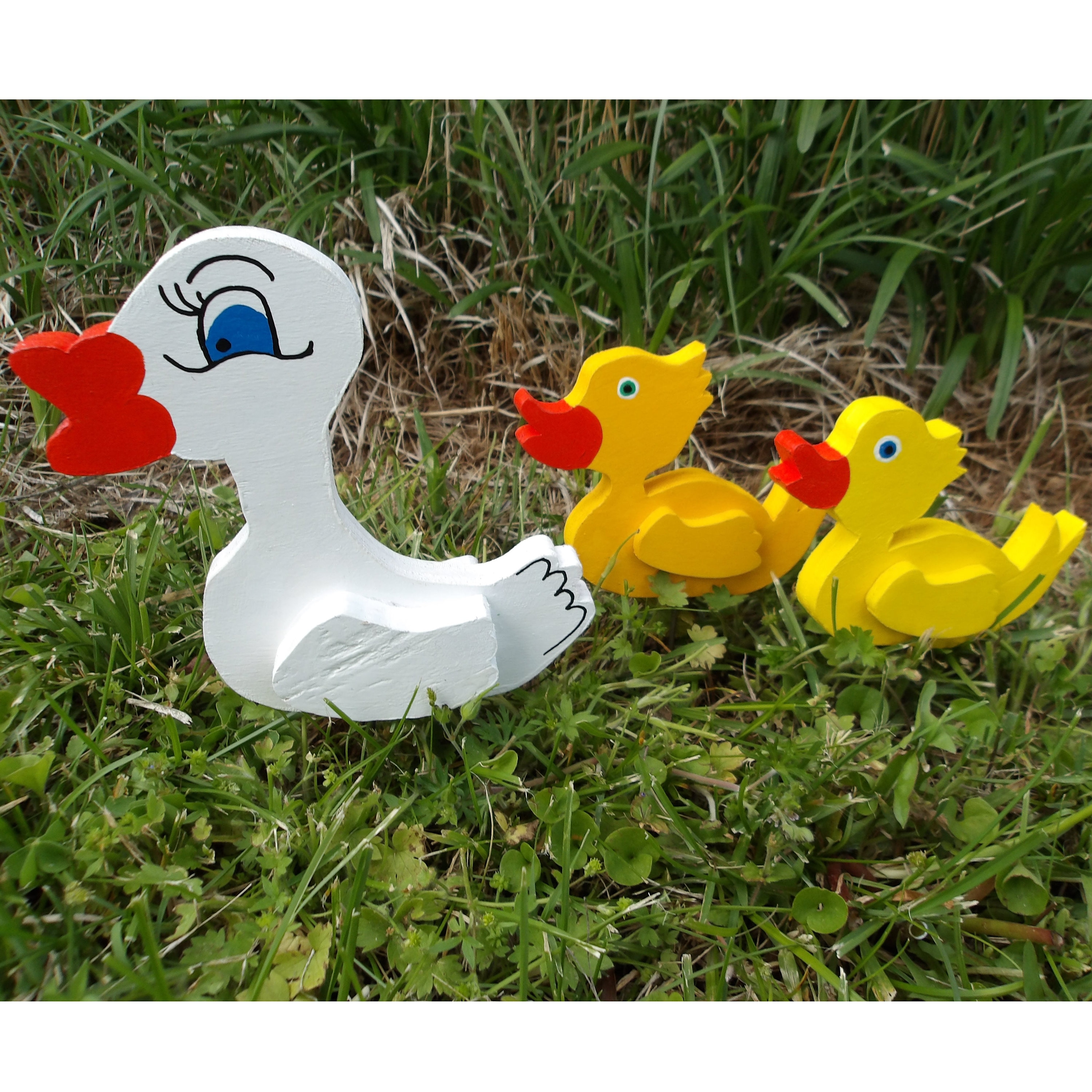Duck Garden Stakes Yellow and White Wooden Ducks Yard Art