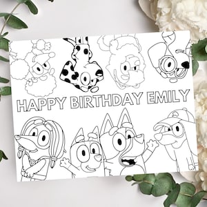 Personalized Blue Dog Birthday Coloring Page | Custom Dog Theme Party Activity | Printable Cartoon Dog Coloring Sheet | Kids Party Favor