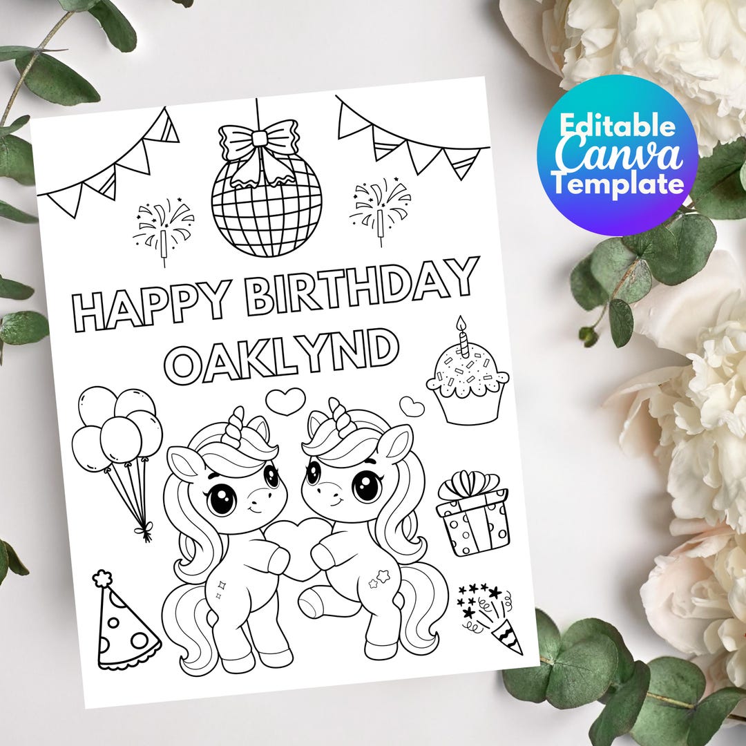 Custom Unicorn Birthday Coloring Page | Unicorn Birthday Party Activity ...
