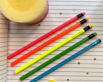 Set of 5 Personalized Neon Pencils | Custom Pencils | Back to School | Party Favors | Baby Shower Favors | Teacher Gifts