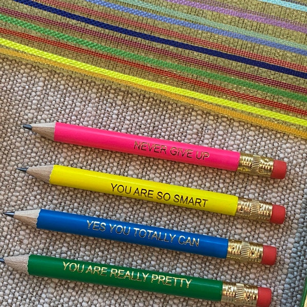 Set of 4 Inspirational: half sized pencils with erasers, pre-sharpened