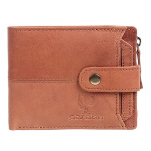 Cartera RFID plegable de cuero genuino, segura y duradera, con capacidad adicional. Regalo para hombres. Cartera minimalista/tarjetero artesanal marrón.